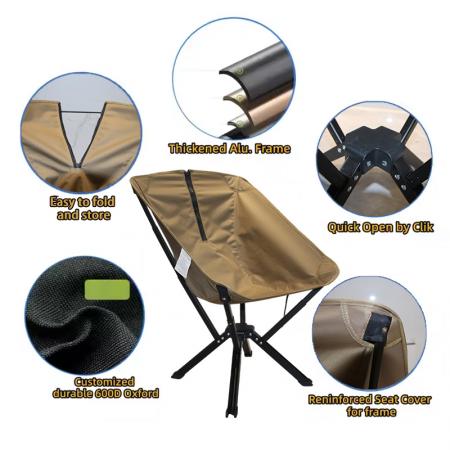 Chaise pliante de camping ultralégère, compacte, compacte et portable en aluminium pour les voyages en plein air. Dépliable et pliable rapidement. 