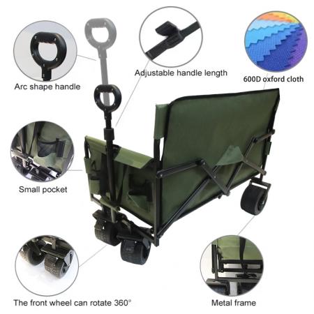 Chariot utilitaire pliable et robuste, idéal pour la plage et les voyages. Grande capacité de chargement. 