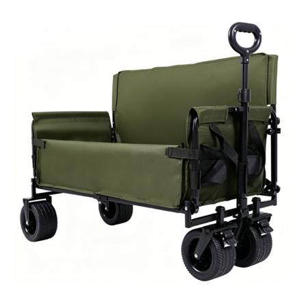 Chariot utilitaire pliable et robuste, idéal pour la plage et les voyages. Grande capacité de chargement. 