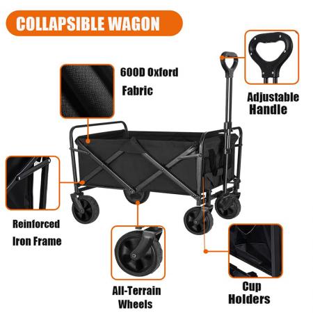 Chariot de jardin pliable pour camping et plage, chariot à main pliable 