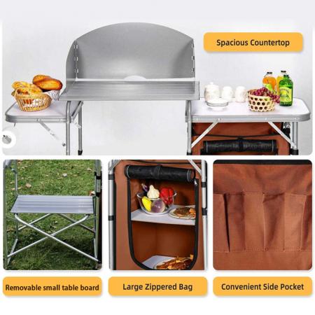 Table de cuisine pliante multifonctionnelle en aluminium pour le camping, avec sac Oxford et placard. 