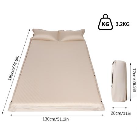Matelas gonflable portable pliable, double épaisseur, autogonflant et résistant à l'humidité, pour une utilisation en extérieur 