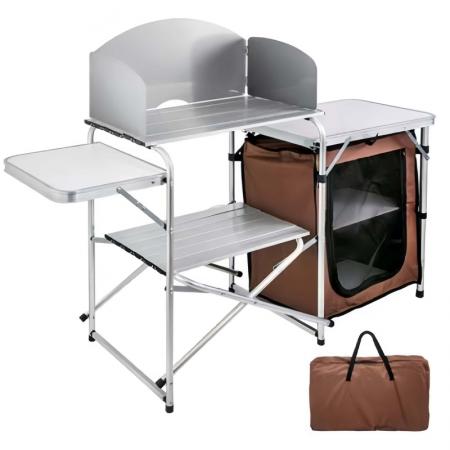 Table de cuisine pliante multifonctionnelle en aluminium pour le camping, avec sac Oxford et placard. 