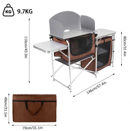 Table de cuisine pliante multifonctionnelle en aluminium pour le camping, avec sac Oxford et placard. 