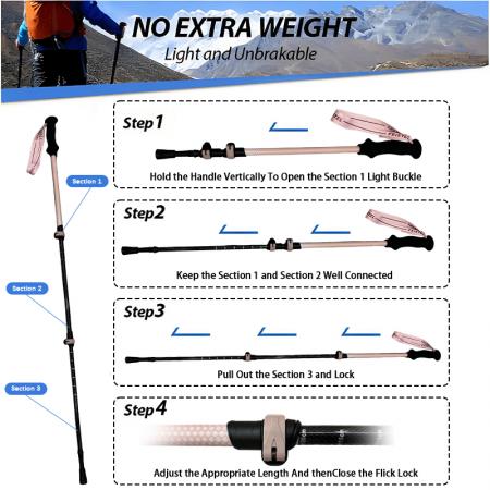 Bâton de trekking télescopique ultraléger en fibre de carbone 3K, 3 sections, sur mesure