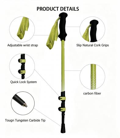 Bâtons de trekking télescopiques ultralégers en fibre de carbone 3k, 3 sections, sur mesure 