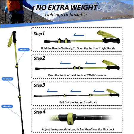 Bâtons de trekking télescopiques ultralégers en fibre de carbone 3k, 3 sections, sur mesure 