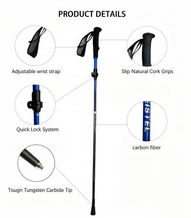 Bâtons de trekking ultralégers unisexes en carbone avec poignée EVA, pliables et portables, pour l'escalade et la randonnée. 