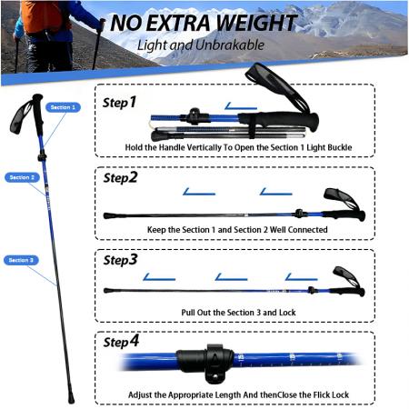 Bâtons de trekking ultralégers unisexes en carbone avec poignée EVA, pliables et portables, pour l'escalade et la randonnée. 