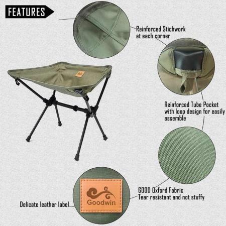 Tabouret de camping mini ultraléger et portable en alliage d'aluminium, idéal pour les pique-niques, la randonnée et la pêche. Vente en gros. 