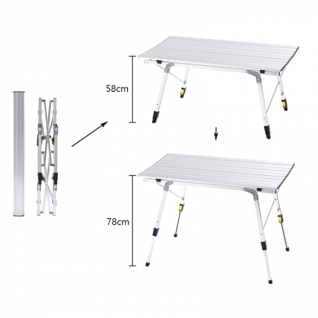 Table de camping en aluminium, portable, réglable, pliable et pliante, idéale pour les pique-niques et le camping en extérieur. 