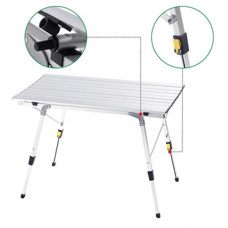 Table de camping en aluminium, portable, réglable, pliable et pliante, idéale pour les pique-niques et le camping en extérieur. 