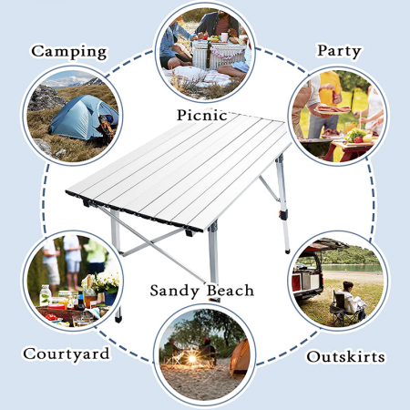 Table de camping en aluminium, portable, réglable, pliable et pliante, idéale pour les pique-niques et le camping en extérieur. 