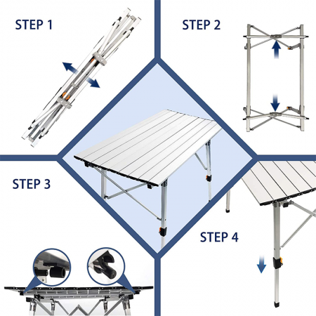 Table de camping en aluminium, portable, réglable, pliable et pliante, idéale pour les pique-niques et le camping en extérieur. 