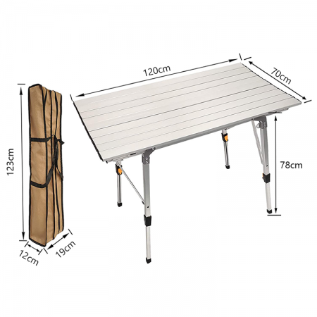 Table de camping en aluminium, portable, réglable, pliable et pliante, idéale pour les pique-niques et le camping en extérieur. 