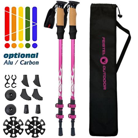 Bâton de randonnée nordique télescopique ultraléger pliable en fibre de carbone et aluminium 7075 pour la montagne 