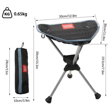 Tabouret trépied pliant haut en acier portable pour camping et randonnée, tissu Oxford 600D