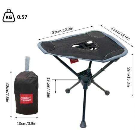 Tabouret de camping pliant pivotant à 360°, à 3 pieds en alliage d’aluminium, portable pour la pêche, la randonnée et l’extérieur 