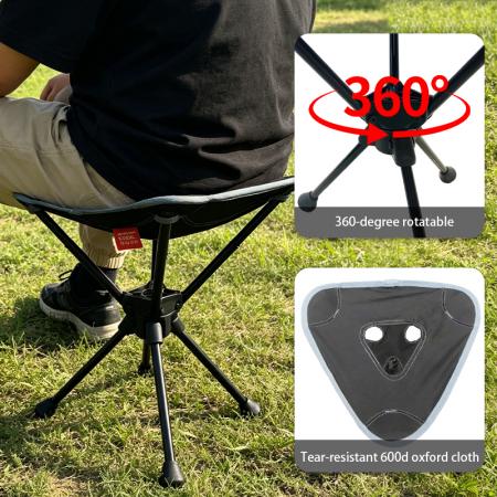 Tabouret de camping pliant pivotant à 360°, à 3 pieds en alliage d’aluminium, portable pour la pêche, la randonnée et l’extérieur 