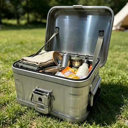 Boîte de rangement en aluminium robuste pour camping, étanche, anti-poussière, avec étui rigide de protection, boîte de rangement en métal 
