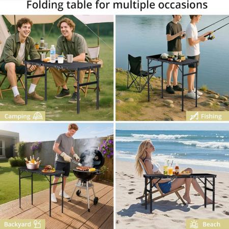 Nouvelle table de camping carrée pour barbecue en plein air de randonnée, en métal et aluminium, pliable, noire, table de plage 