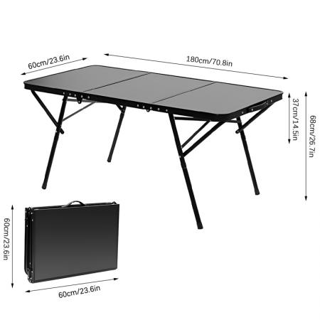 Nouvelle table de camping carrée pour barbecue en plein air de randonnée, en métal et aluminium, pliable, noire, table de plage 