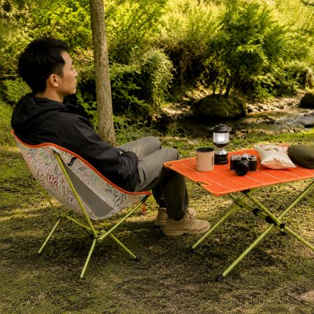 Meuble d'extérieur portable, chaise lune de camping, ensemble trois pièces moderne de table et chaise pliantes en aluminium et tissu Oxford 