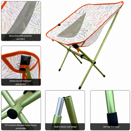 Meuble d'extérieur portable, chaise lune de camping, ensemble trois pièces moderne de table et chaise pliantes en aluminium et tissu Oxford 