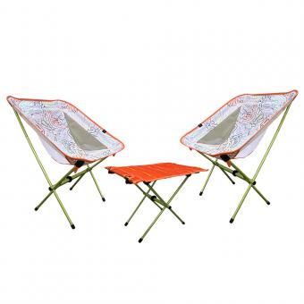 Chaise lune de camping, ensemble trois pièces de table et chaise pliantes en aluminium et tissu Oxford