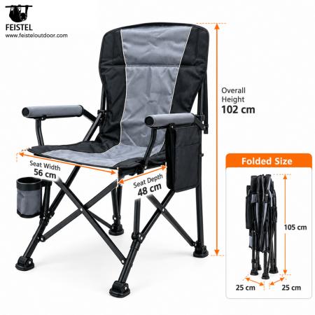 Chaise de camping pliante rembourrée de luxe – Chaise d'extérieur chauffante à haut dossier, PVC Oxford 600D, rembourrage en coton perlé, capacité de 150 kg, chauffage 5V/2A 