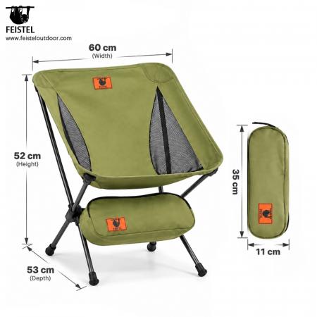 Chaise de camping pliante verte – Chaise légère à profil bas de 2,29 lb, structure en aluminium 7075, Oxford 600D, capacité de 250 lb 