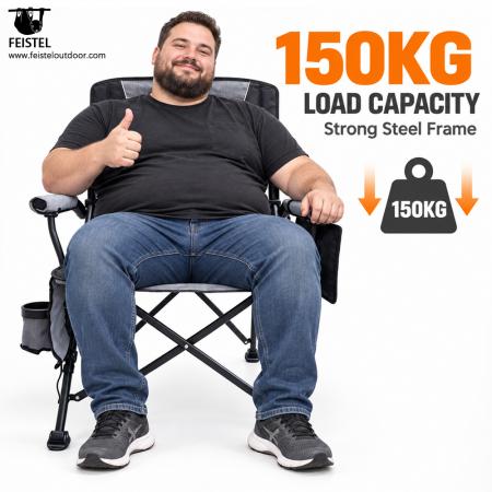 Chaise de camping pliante rembourrée de luxe – Chaise d'extérieur chauffante à haut dossier, PVC Oxford 600D, rembourrage en coton perlé, capacité de 150 kg, chauffage 5V/2A 