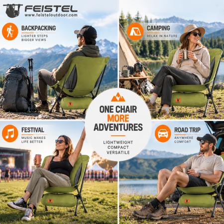 Chaise de camping pliante verte – Chaise légère à profil bas de 2,29 lb, structure en aluminium 7075, Oxford 600D, capacité de 250 lb 
