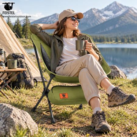 Chaise de camping pliante verte – Chaise légère à profil bas de 2,29 lb, structure en aluminium 7075, Oxford 600D, capacité de 250 lb 