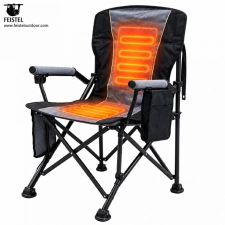 Chaise de camping pliante rembourrée de luxe – Chaise d'extérieur chauffante à haut dossier, PVC Oxford 600D, rembourrage en coton perlé, capacité de 150 kg, chauffage 5V/2A 