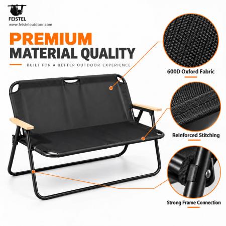 Chaise de camping d'extérieur 2 personnes pour couples – Canapé de camping 2 places pliable, structure en aluminium 7075, Oxford 600D, capacité de 250 kg 