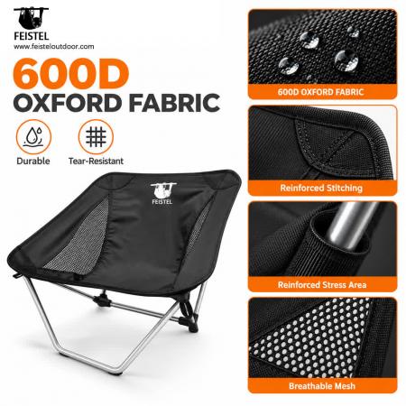 Chaise de camping sans pieds traditionnels – Chaise de randonnée ultra-légère à profil bas de 850 g, structure en aluminium 7075, Oxford 600D, capacité de 120 kg 