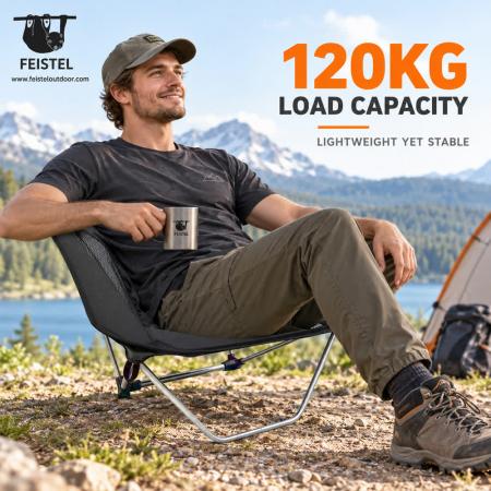 Chaise de camping sans pieds traditionnels – Chaise de randonnée ultra-légère à profil bas de 850 g, structure en aluminium 7075, Oxford 600D, capacité de 120 kg 