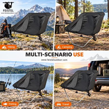 Chaise de camping sans pieds traditionnels – Chaise de randonnée ultra-légère à profil bas de 850 g, structure en aluminium 7075, Oxford 600D, capacité de 120 kg 