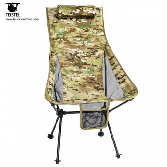 Chaise de camping pliante légère à haut dossier avec oreiller