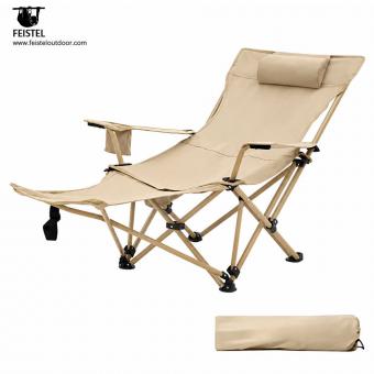 Chaise longue de camping pliante avec repose-pieds et oreiller
