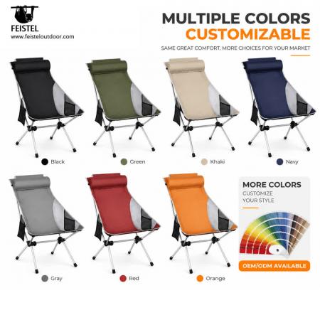 Chaise de camping pliante à haut dossier avec appui-tête – 1,5 kg, capacité de 150 kg et format compact 17 × 6 po 