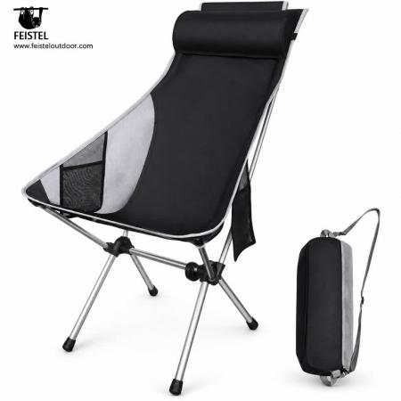 Chaise de camping pliante à haut dossier avec appui-tête – 1,5 kg, capacité de 150 kg et format compact 17 × 6 po 
