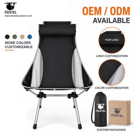 Chaise de camping pliante à haut dossier avec appui-tête – 1,5 kg, capacité de 150 kg et format compact 17 × 6 po 