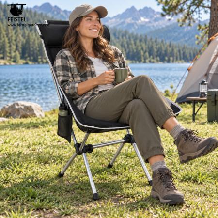 Chaise de camping pliante à haut dossier avec appui-tête – 1,5 kg, capacité de 150 kg et format compact 17 × 6 po 