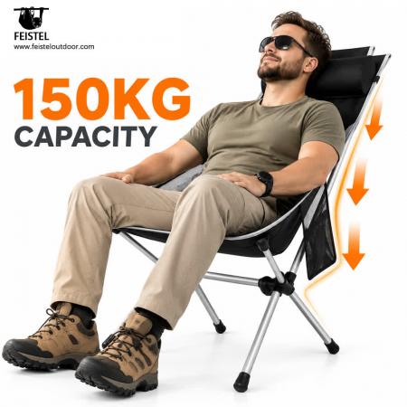 Chaise de camping pliante à haut dossier avec appui-tête – 1,5 kg, capacité de 150 kg et format compact 17 × 6 po 