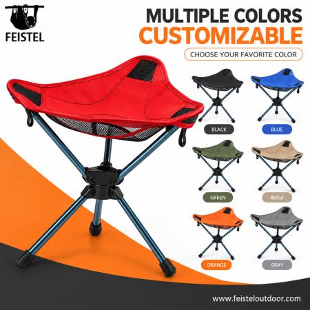 Chaise de camping rouge – Tabouret de camping pliant pivotant à 360° léger, assise de style Oxford 600D 