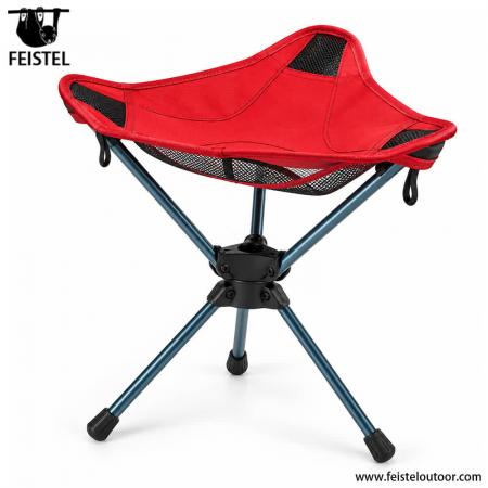 Chaise de camping rouge – Tabouret de camping pliant pivotant à 360° léger, assise de style Oxford 600D 