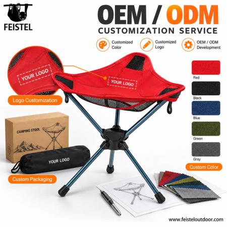 Chaise de camping rouge – Tabouret de camping pliant pivotant à 360° léger, assise de style Oxford 600D 