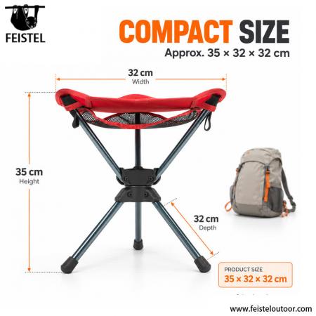 Chaise de camping rouge – Tabouret de camping pliant pivotant à 360° léger, assise de style Oxford 600D 